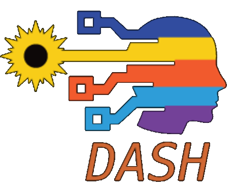 DASH logo, sun and person and software