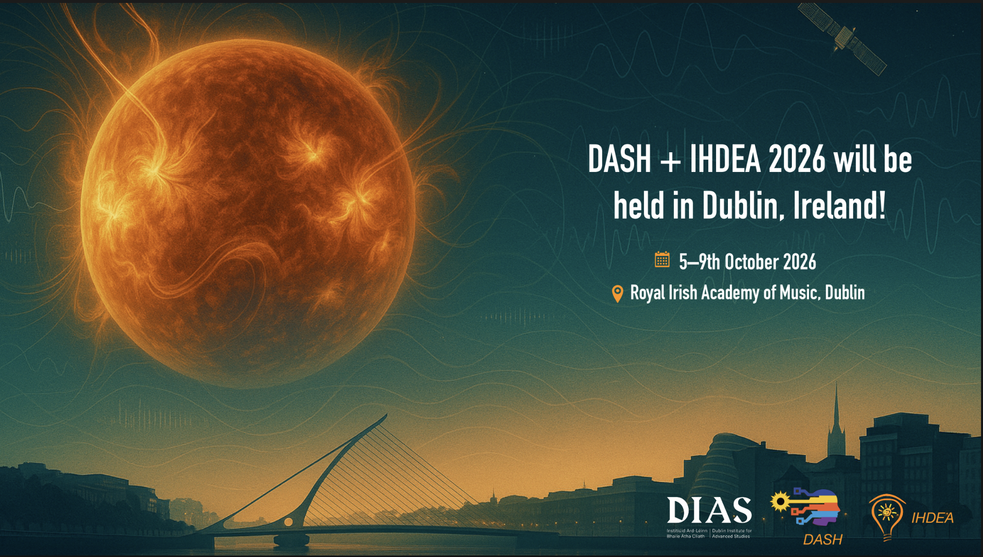Colorful poster repeating DASH 04-09 will be in Dublin